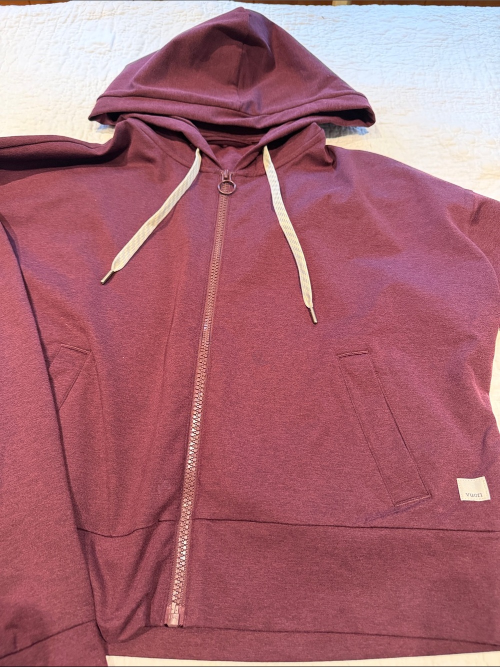 Vuori Women's Zip Hoodie in Deep Burgundy - Picture 2 of 3